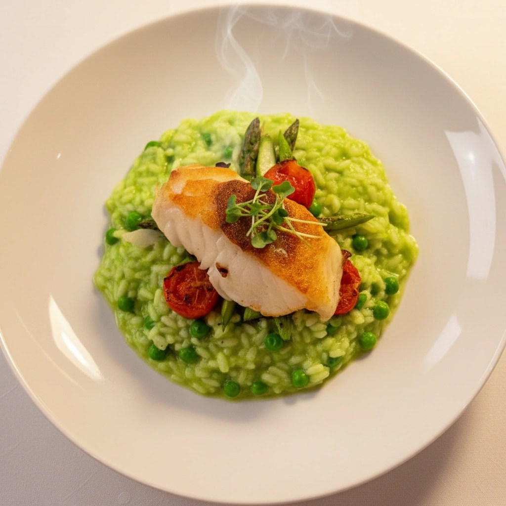 Chilean Seabass with Pea Risotto at La Torino Trattoria in Calgary, Alberta